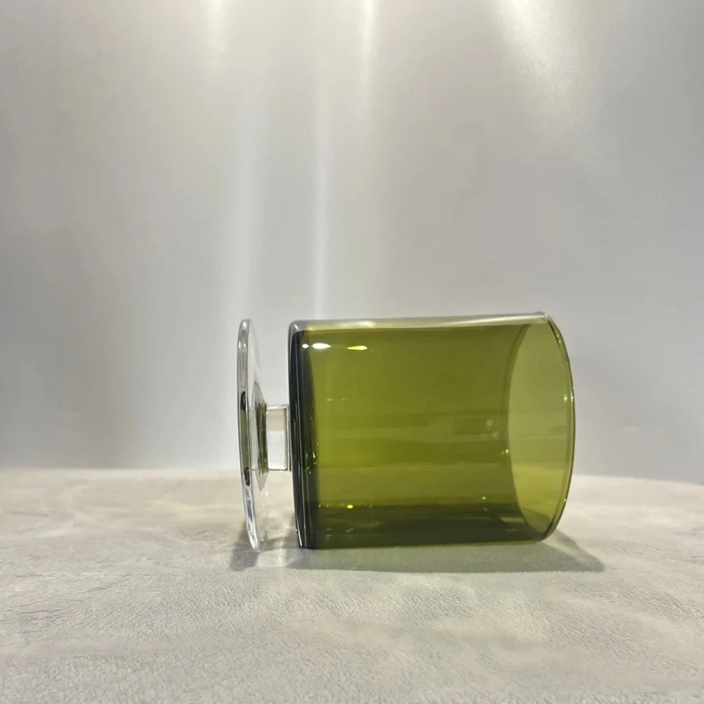 Crate&Barrel London Mini Hurricane Candle Holder Olive Green Glass Pedestal 5.5T - Picture 13 of 13
